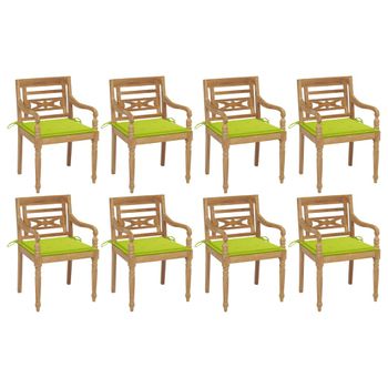 Pack 8 Uds Sillón De Salón | Sillas Batavia Madera Maciza De Teca Con Cojines Cfw790757