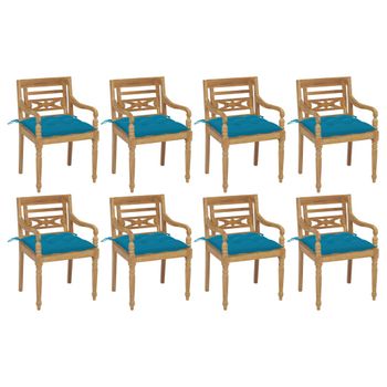 Pack 8 Uds Sillón De Salón | Sillas Batavia Madera Maciza De Teca Con Cojines Cfw790759