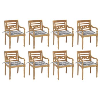 Pack 8 Uds Sillón De Salón | Sillas Batavia Madera Maciza De Teca Con Cojines Cfw790760