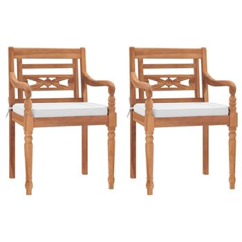 Pack 2 Uds Sillón De Salón | Sillas Batavia Con Cojines Madera De Teca Maciza Cfw790763