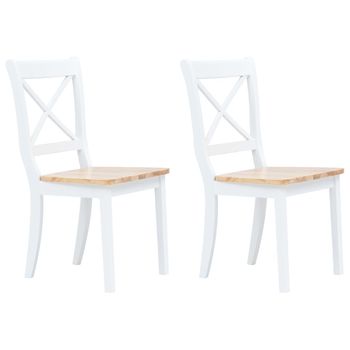 Pack 2 Uds Sillas Comedor | Silla De Cocina | Mueble De Comedor Madera Maciza Caucho Blanco Y Madera Claro Cfw790798