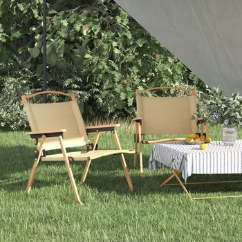 Pack 2 Uds Sillón De Salón | Sillas De Camping Tela Oxford Beige 54x43x59 Cm Cfw790824