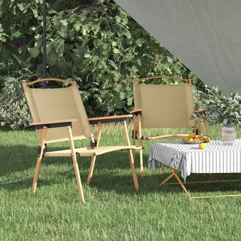 Pack 2 Uds Sillón De Salón | Sillas De Camping Tela Oxford Beige 54x55x78 Cm Cfw790825