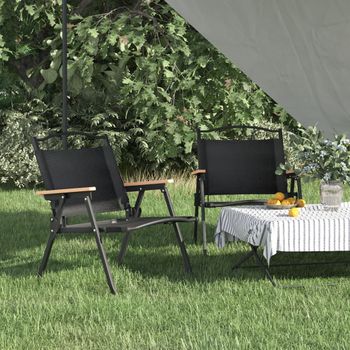 Pack 2 Uds Sillón De Salón | Sillas De Camping Tela Oxford Negro 54x43x59 Cm Cfw790826