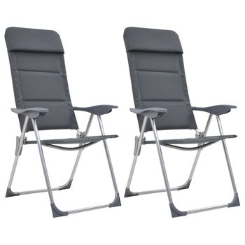 Pack 2 Uds Sillón De Salón | Sillas De Camping De Aluminio Gris 58x69x111 Cm Cfw790830