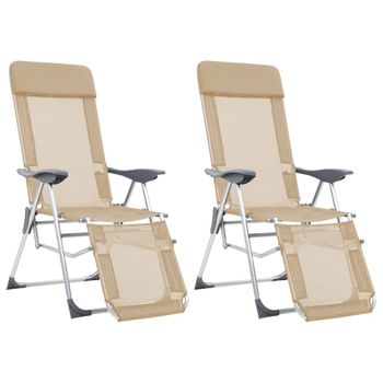 Pack 2 Uds Sillón De Salón | Sillas De Camping Plegables Reposapiés Textilene Crema Cfw790842