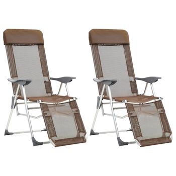 Pack 2 Uds Sillón De Salón | Sillas De Camping Plegables Reposapiés Textilene Marrón Cfw790843