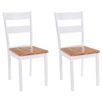 Pack 2 Uds Sillas De Comedor | Silla De Cocina | Mueble De Comedor Madera Maciza De Caucho Blanco Cfw790902