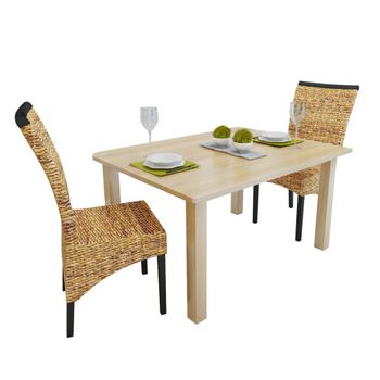 Pack 2 Uds Sillas De Comedor | Silla De Cocina | Mueble De Comedor Madera Maciza De Mango Y Abacá Cfw790906