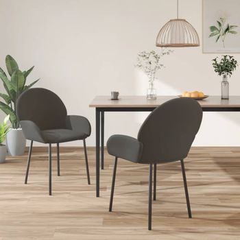 Pack 2 Uds Sillas De Comedor | Silla De Cocina | Mueble De Comedor Terciopelo Gris Oscuro Cfw790991