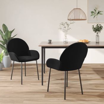 Pack 2 Uds Sillas De Comedor | Silla De Cocina | Mueble De Comedor Terciopelo Negro Cfw790997