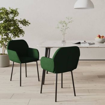 Pack 2 Uds Sillas De Comedor | Silla De Cocina | Mueble De Comedor Terciopelo Verde Oscuro Cfw791018