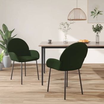 Pack 2 Uds Sillas De Comedor | Silla De Cocina | Mueble De Comedor Terciopelo Verde Oscuro Cfw791023