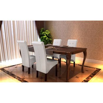 Pack 4 Uds Sillas De Comedor | Silla De Cocina | Mueble De Comedor Cuero Sintético Blanco Cfw791029