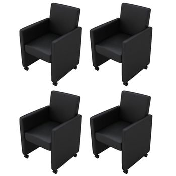 Pack 4 Uds Sillas De Comedor | Silla De Cocina | Mueble De Comedor Cuero Sintético Negro Cfw791039