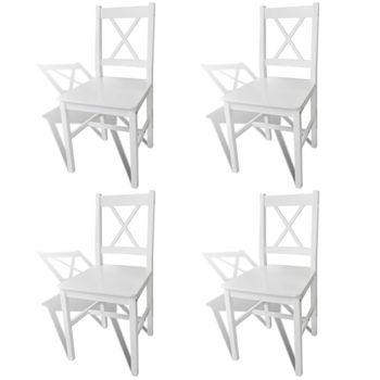 Pack 4 Uds Sillas De Comedor | Silla De Cocina | Mueble De Comedor Madera De Pino Blancas Cfw791061