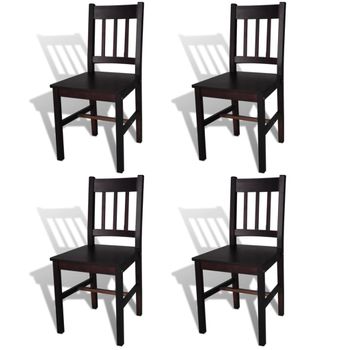 Pack 4 Uds Sillas De Comedor | Silla De Cocina | Mueble De Comedor Madera De Pino Marrón Oscuro Cfw791063