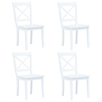 Pack 4 Uds Sillas De Comedor | Silla De Cocina | Mueble De Comedor Madera Maciza De Caucho Blanco Cfw791072