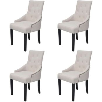 Pack 4 Uds Sillas De Comedor | Silla De Cocina | Mueble De Comedor Tela Gris Crema Cfw791104