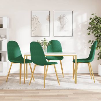 Pack 4 Uds Sillas De Comedor | Silla De Cocina | Mueble De Comedor Terciopelo Verde Oscuro Cfw791130