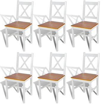 Pack 6 Uds Sillas De Comedor | Silla De Cocina | Mueble De Comedor Madera De Pino Blancas Cfw791160