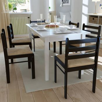 Pack 6 Uds Sillas De Comedor | Silla De Cocina | Mueble De Comedor Madera Maciza Y Terciopelo Marrón Cfw791174