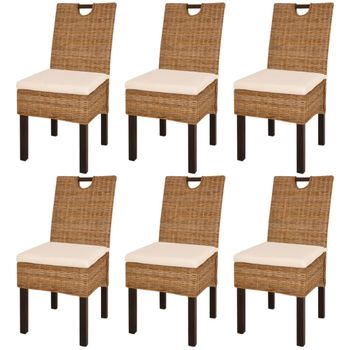 Pack 6 Uds Sillas De Comedor | Silla De Cocina | Mueble De Comedor Ratán Kubu Madera De Mango Cfw791180