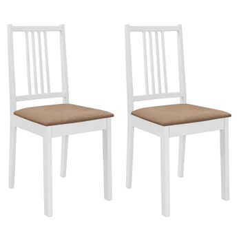 Pack 2 Uds Sillas De Comedor | Silla De Cocina | Mueble De Comedor Con Cojines Madera Maciza Blancas Cfw791221