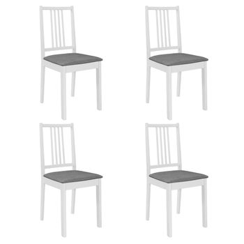 Pack 4 Uds Sillas De Comedor | Silla De Cocina | Mueble De Comedor Con Cojines Madera Maciza Blanca Cfw791225