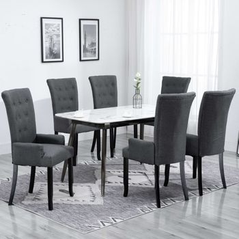 Pack 6 Uds Sillas De Comedor | Silla De Cocina | Mueble De Comedor Con Reposabrazos Tela Gris Oscuro Cfw791238