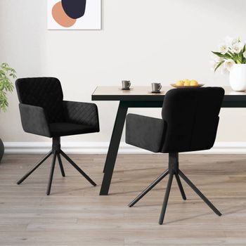 Pack 2 Uds Sillas De Comedor | Silla De Cocina | Mueble De Comedor Giratorias Terciopelo Negro Cfw791328