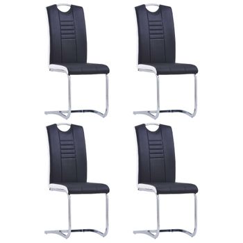 Pack 4 Uds Sillas De Comedor | Silla De Cocina | Mueble De Comedor Voladizas Cuero Sintético Negro Cfw791423