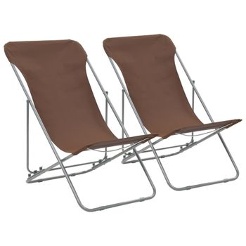 Pack 2 Uds Sillón De Playa| Sillas De Playa Plegables Acero Y Tela Oxford Marrón Cfw791454