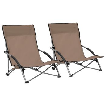 Pack 2 Uds Sillón De Playa| Sillas De Playa Plegables Tela Gris Taupé Cfw791474