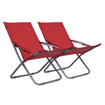 Pack 2 Uds Sillón De Salón | Sillas De Playa Plegables Tela Rojo Cfw791486