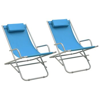 Pack 2 Uds Sillón De Salón | Sillas Mecedoras Acero Azul Cfw791503