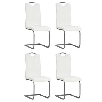 Pack 4 Uds Sillas Voladizas De Comedor | Silla De Cocina | Mueble De Comedor Cuero Sintético Blanco Cfw791525