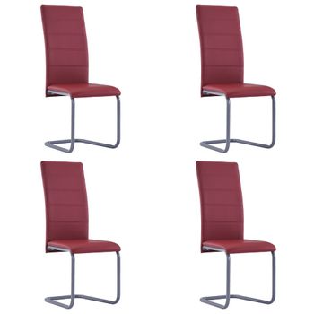 Pack 4 Uds Sillas Voladizas De Comedor | Silla De Cocina | Mueble De Comedor Cuero Sintético Rojo Cfw791529