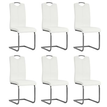 Pack 6 Uds Sillas Voladizas De Comedor | Silla De Cocina | Mueble De Comedor Cuero Sintético Blanco Cfw791532