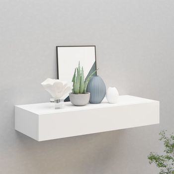 Estante Con Cajón De Pared | Estante Flotante | Repisa De Pared Mdf Blanco 60x23,5x10 Cm Cfw759173