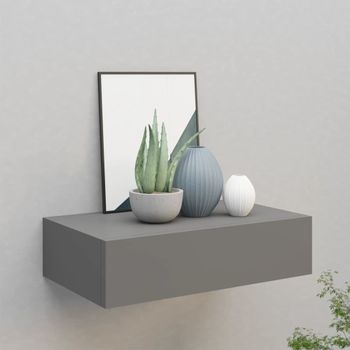 Estante Con Cajón De Pared | Estante Flotante | Repisa De Pared Mdf Gris 40x23,5x10 Cm Cfw759174