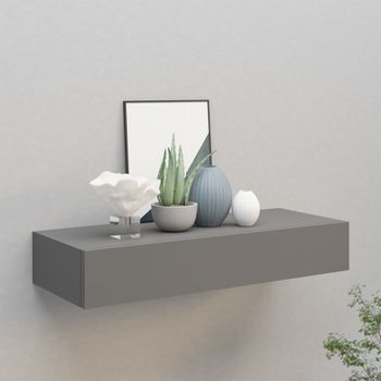 Estante Con Cajón De Pared | Estante Flotante | Repisa De Pared Mdf Gris 60x23,5x10 Cm Cfw759175