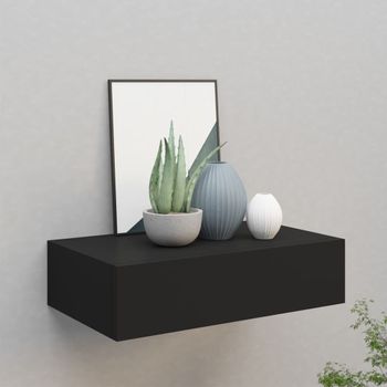 Estante Con Cajón De Pared | Estante Flotante | Repisa De Pared Mdf Negro 40x23,5x10 Cm Cfw759176