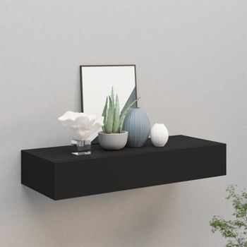 Estante Con Cajón De Pared | Estante Flotante | Repisa De Pared Mdf Negro 60x23,5x10 Cm Cfw759177