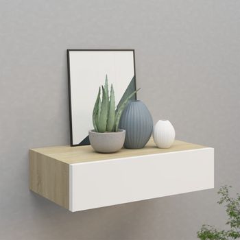 Estante Con Cajón De Pared | Estante Flotante | Repisa De Pared Mdf Roble Y Blanco 40x23,5x10 Cm Cfw759180