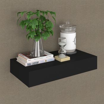 Estante De Pared | Estante Flotante | Repisa De Pared Con Cajón Negro 48x25x8 Cm Cfw759697