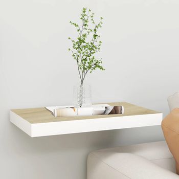 Estante De Pared | Estante Flotante | Repisa De Pared Mdf Roble Y Blanco 50x23x3,8 Cm Cfw759748