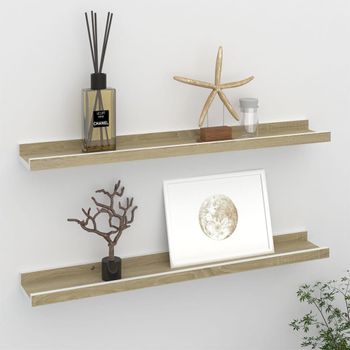 Pack 2 Uds Estantes De Pared | Estante Flotante | Repisa De Pared Blanco Y Roble Sonoma 60x9x3 Cm Cfw761913