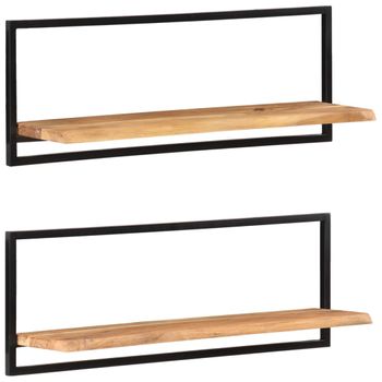 Pack 2 Uds Estantes De Pared | Estante Flotante | Repisa De Pared Madera Maciza Acacia 100x24x35 Cm Cfw761954