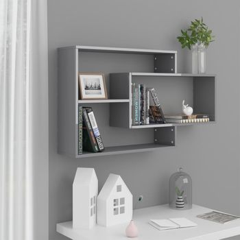 Estantes De Pared | Estante Flotante | Repisa De Pared Contrachapada Gris Brillante 104x20x58,5 Cm Cfw762104